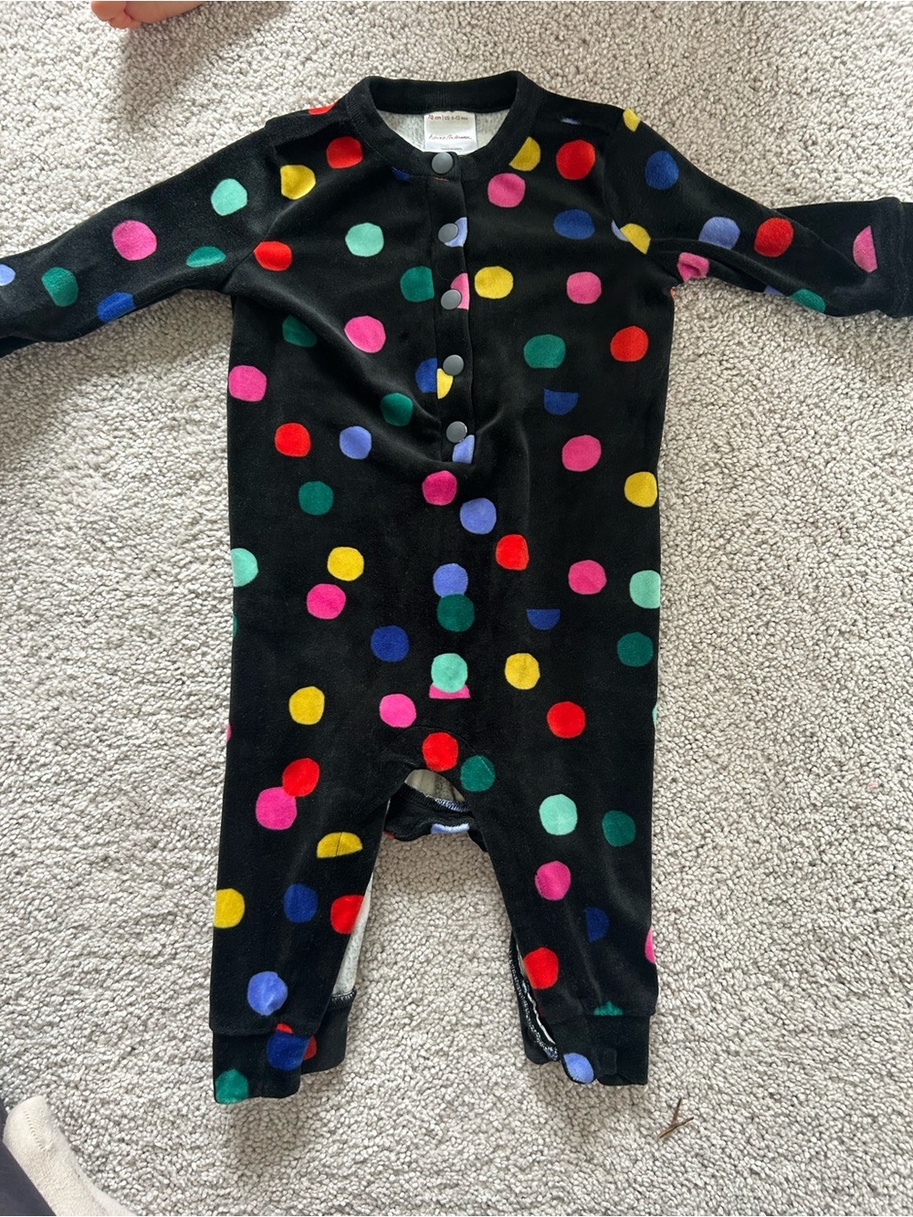 Hanna Andersson Polka Dot Black Baby One-Piece Snap Romper 6-12 months